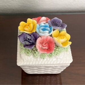 Floral Porcelain Box with Multicolor Flowers I.W. Rice